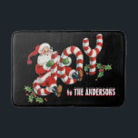 Retro Santa Sending Joy Christmas Personalized Bath Mat<br><div class="desc">Retro Santa Sending Joy Christmas Personalized Family Name or Any Text Custom Holiday Home Decor Bathroom Accessories Bath Mat</div>