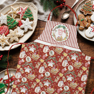 Retro Santa Sleigh Christmas Baking Cookie Grandma Apron