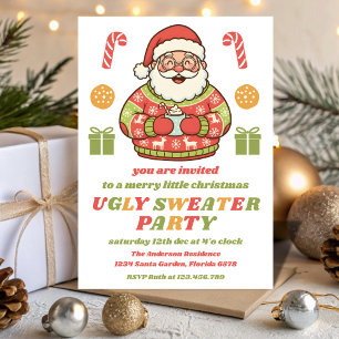 Retro Santa Ugly Sweater Party Editable Invitation