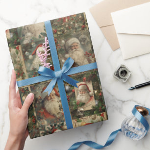 Retro Santa & Victorian Christmas Collage Wrapping Paper