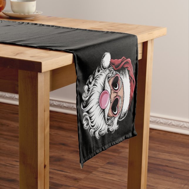 Retro Santa With Glasses Blowing Bubble Christmas  Short Table Runner (In Situ)
