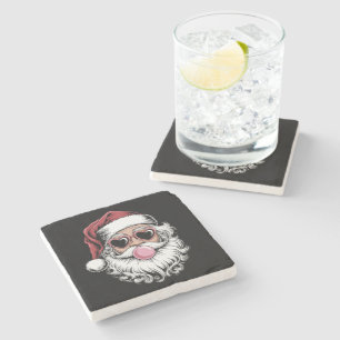 Retro Santa With Glasses Blowing Bubble Christmas  Stone Coaster