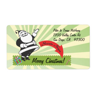 Retro Santa with green sunburst