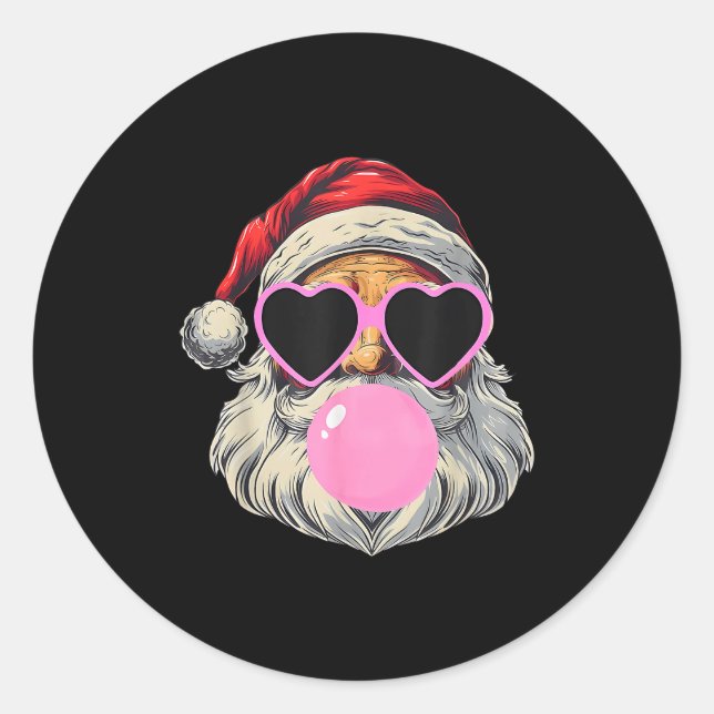 Retro Santa With Heart Gles Bubblegum Christmas Gi Classic Round Sticker (Front)