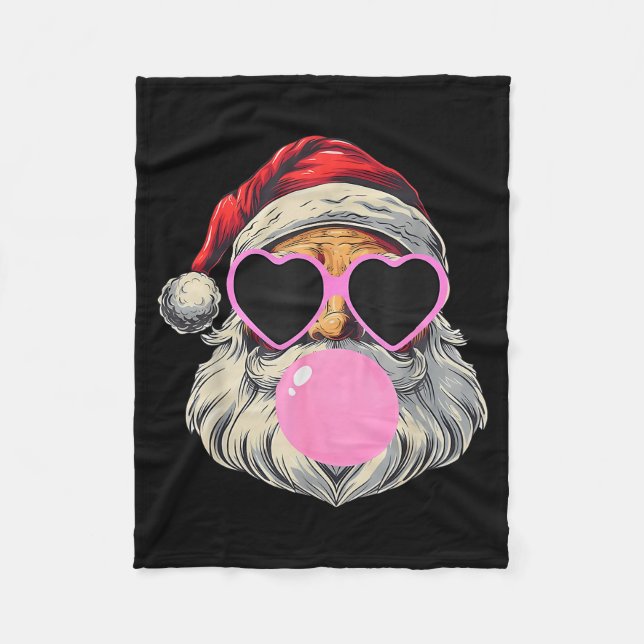 Retro Santa With Heart Gles Bubblegum Christmas Gi Fleece Blanket (Front)