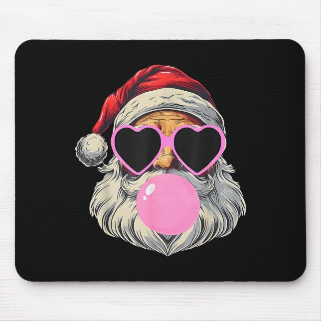 Retro Santa With Heart Gles Bubblegum Christmas Gi Mouse Pad (Front)
