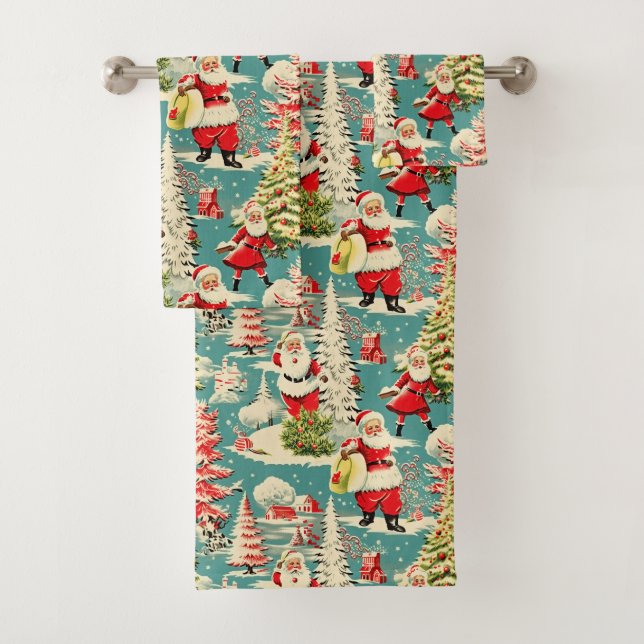 Retro Santa Wonderland 2 Bath Towel Set (Insitu)