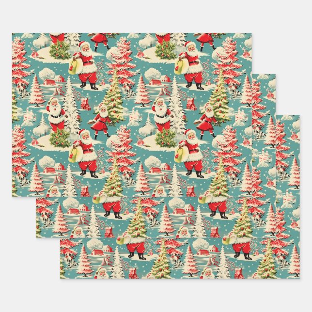 Retro Santa Wonderland 2 Wrapping Paper Sheet (Set)