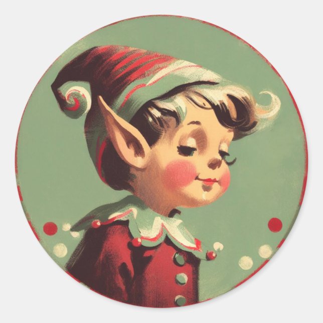 Retro Santa's Elf Vintage Christmas Classic Round Sticker (Front)