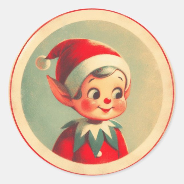 Retro Santa's Elf Vintage Christmas Classic Round Sticker (Front)