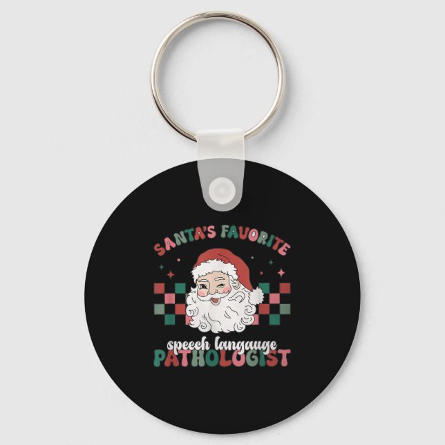 Retro Santa's Favourite Speech Language Christmas  Keychain (Front)