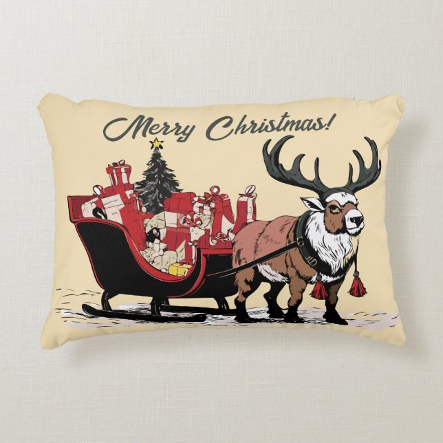Retro Santa's Sleigh Accent Pillow (Front)