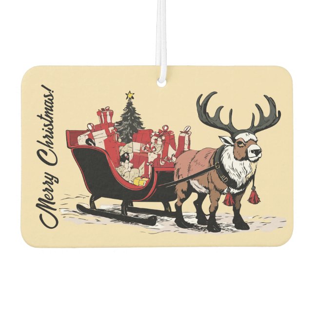 Retro Santa's Sleigh Cristmas Air Freshener (Front)
