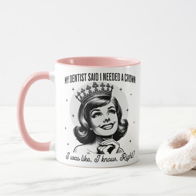 Retro Sarcastic Mug - Crown (With Donut)