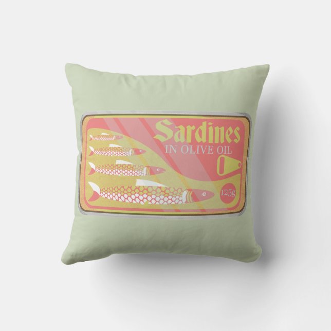 Retro Sardines Poster Throw Pillow (Back)
