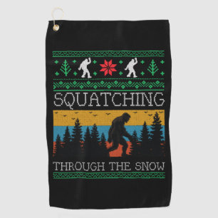 Retro Sasquatch Bigfoot Ugly Christmas Sweater Golf Towel