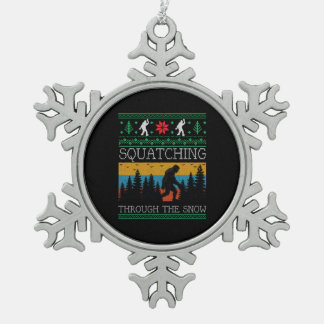 Retro Sasquatch Bigfoot Ugly Christmas Sweater Snowflake Pewter Christmas Ornament