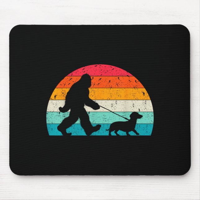 Retro Sasquatch Lover Doxie Wiener Dog Walker Bigf Mouse Pad (Front)