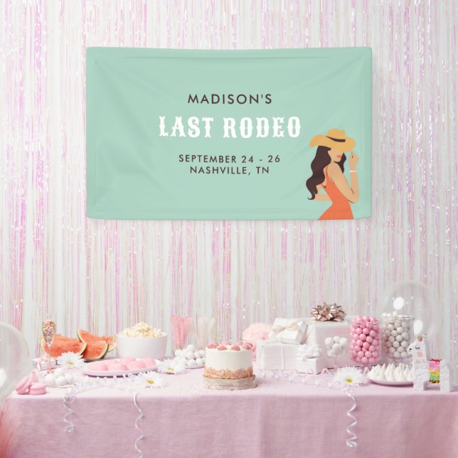 Retro Sassy Last Rodeo Pink Green Bachelorette Banner (Party)