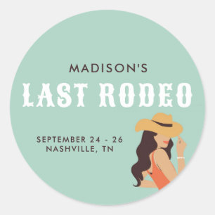Retro Sassy Last Rodeo Pink Green Bachelorette Classic Round Sticker