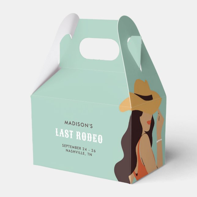 Retro Sassy Last Rodeo Pink Green Bachelorette Favor Box (Front Side)
