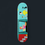 Retro Saturday Morning Skateboard<br><div class="desc">Welcome to Suburbia! This Retro Saturday Morning Skateboard features an attractive minimalist cartoon couple in their little corner of paradise. From the window of a turquoise and teal brick house, we can see Mrs. Homemaker. The beautiful redhead is wearing a hot pink frock. She is holding a pitcher of freshly...</div>