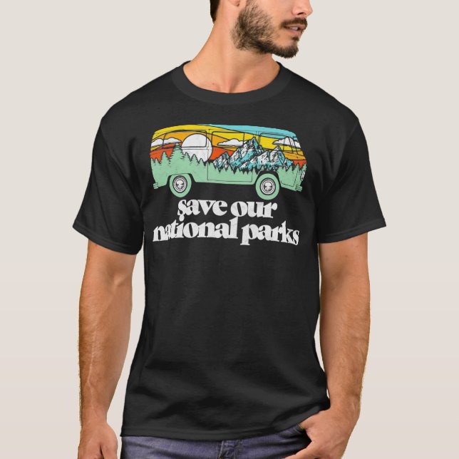 Retro Save Our National Parks Hippie Van  Mountain T-Shirt (Front)