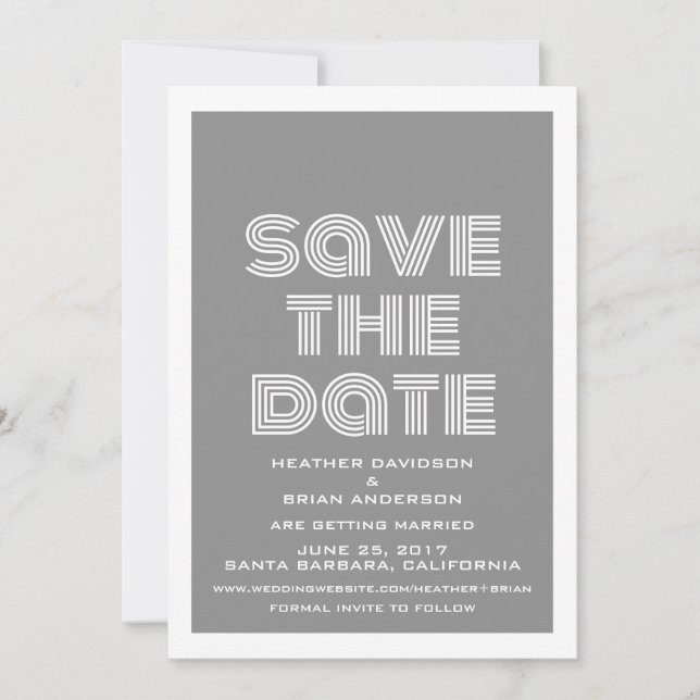 Retro Save the Date Invite, Grey Invitation (Front)