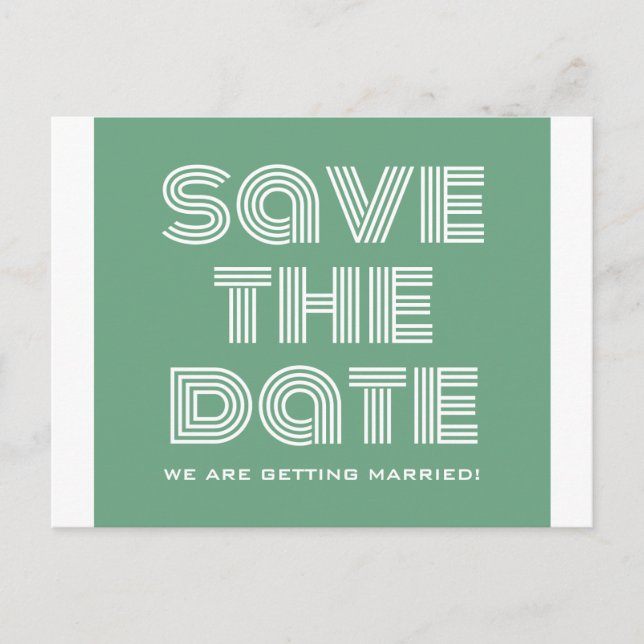 Retro Save the Date Postcard, Green Announcement Postcard (Front)