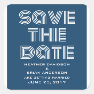 Retro Save the Date Stickers, Blue Square Sticker