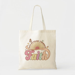 Retro Saved by Grace Religious Tote Bag