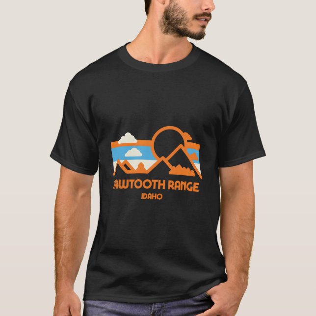 Retro Sawtooth Range Idaho Mountain Range Sunset T-Shirt (Front)