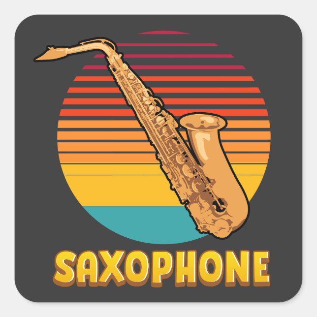 Retro Saxophone Square Sticker (Front)