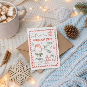 Retro Scalloped Border Christmas Party Invite