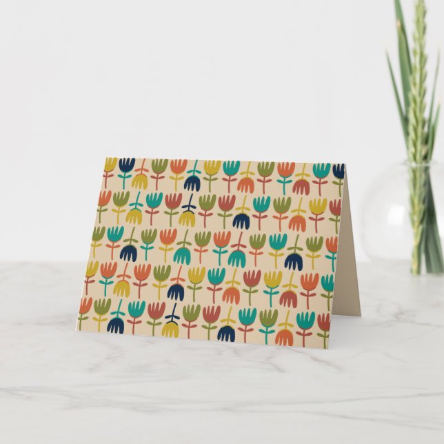 Retro Scandi Tulips Midcentury Floral Pattern Card (Front)
