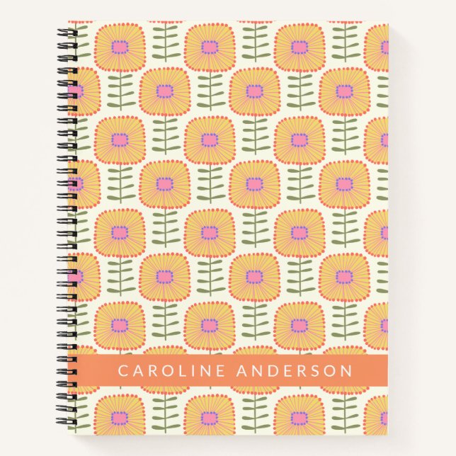 Retro Scandi Yellow Flower Pattern Personalized  Notebook (Front)