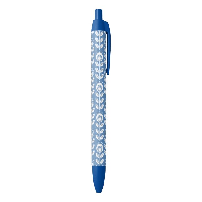Retro Scandinavian Blue Pattern Black Ink Pen (Bottom (Vertical))
