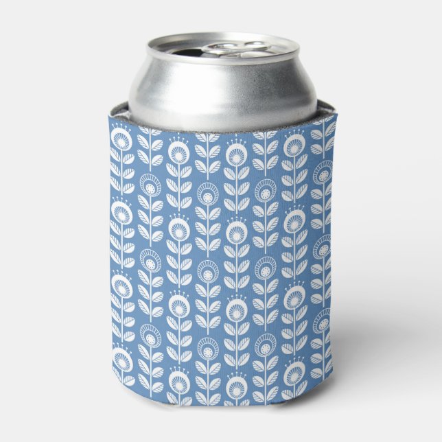 Retro Scandinavian Blue Pattern Can Cooler (Can Front)