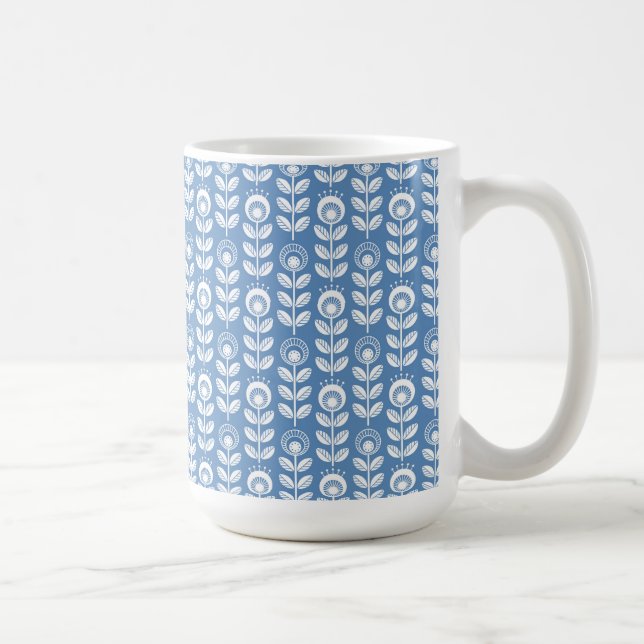 Retro Scandinavian Blue Pattern Coffee Mug (Right)