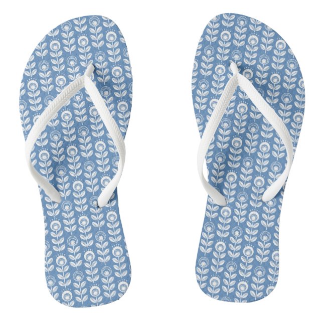 Retro Scandinavian Blue Pattern Flip Flops (Footbed)
