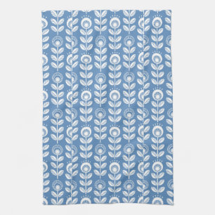 Retro Scandinavian Blue Pattern Kitchen Towel
