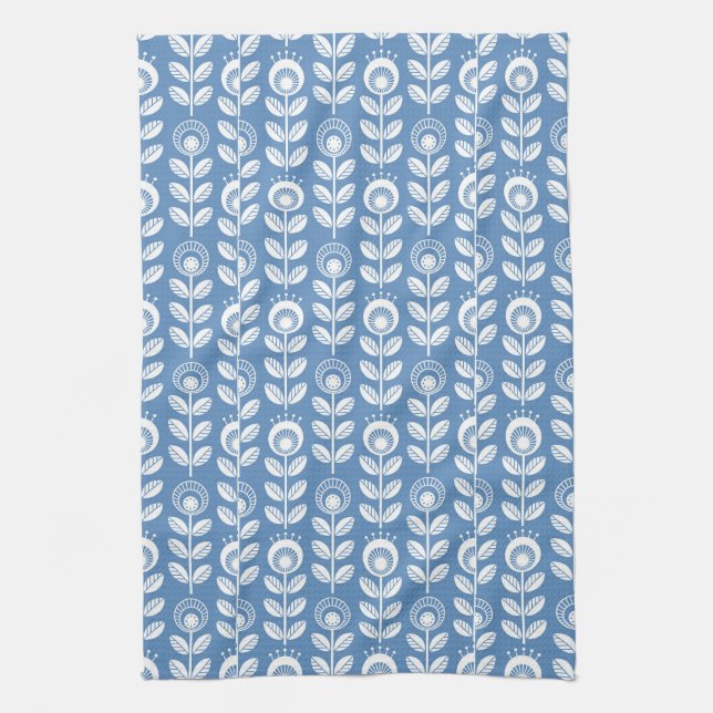 Retro Scandinavian Blue Pattern Kitchen Towel (Vertical)
