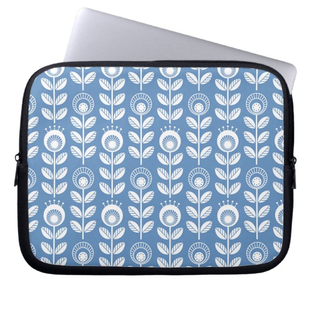 Retro Scandinavian Blue Pattern Laptop Sleeve (Front)