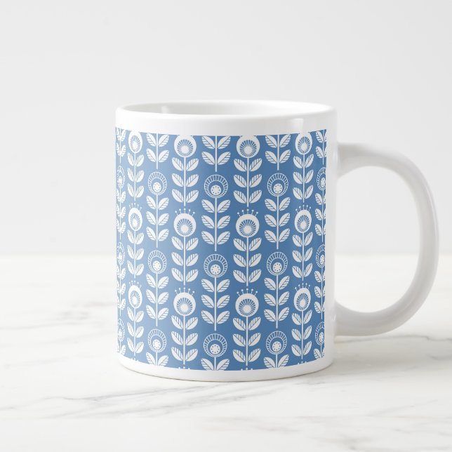 Retro Scandinavian Blue Pattern Large Coffee Mug (Right)
