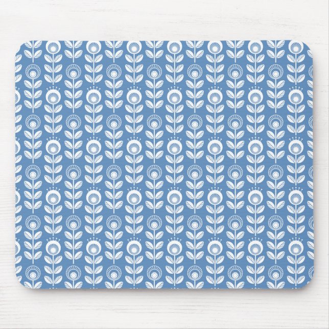 Retro Scandinavian Blue Pattern Mouse Pad (Front)