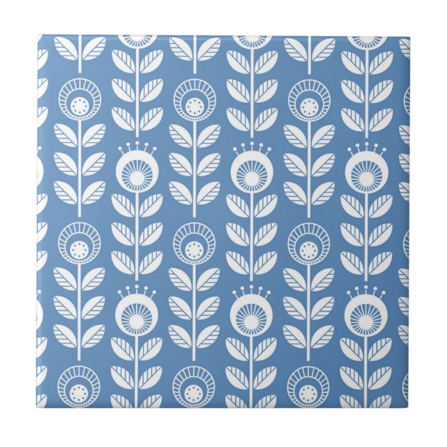 Retro Scandinavian Blue Pattern Tile (Front)