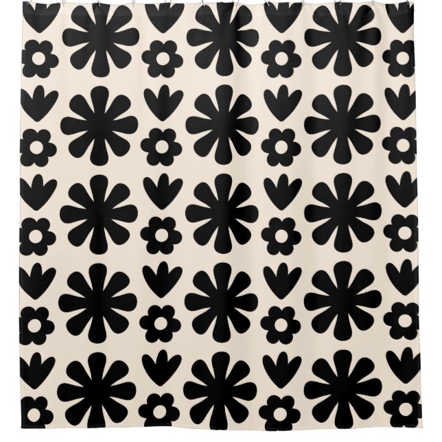 Retro Scandinavian Floral Pattern Black & Cream (Front)
