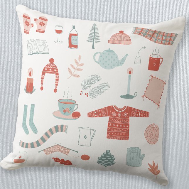 Retro Scandinavian Hygge Throw Pillow (Hygge Scandinavian cosy winter throw pillow)