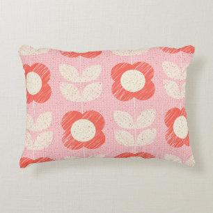 Retro Scandinavian Stylized Floral Seamless Accent Pillow