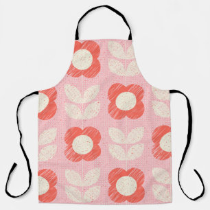 Retro Scandinavian Stylized Floral Seamless Apron